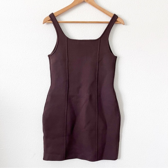 Aritzia Babaton Sculpt Knit Seamed in Rich Mocha Brown Mini Dress - Picture 7 of 9